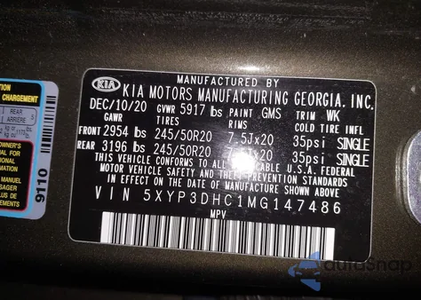 2021 Kia Telluride Ex z USA, uszkodzony, nr VIN 5XYP3DHC1MG147486